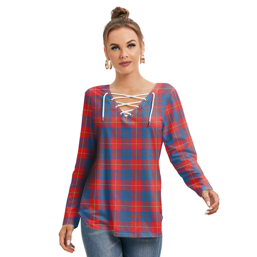 Galloway Red Tartan Plaid Long Sleeve Neckline Tie Sweatshirt