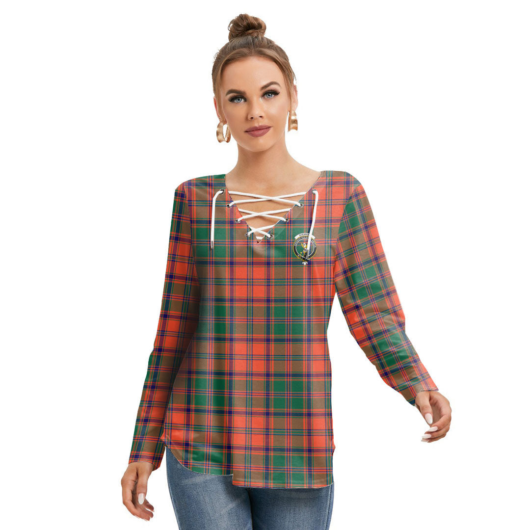 Stewart of Appin Ancient Tartan Crest Long Sleeve Neckline Tie Sweatshirt