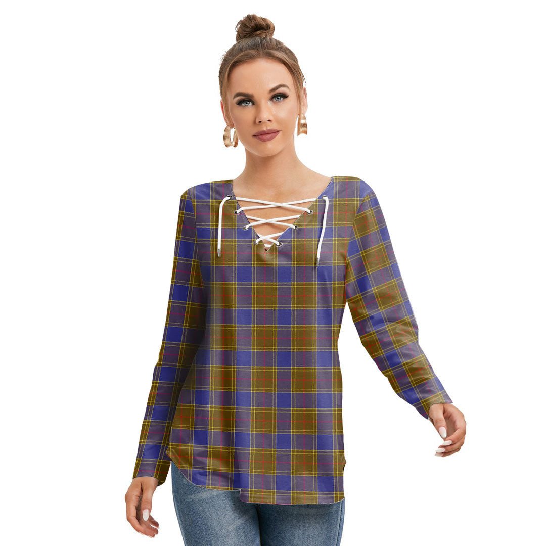 Balfour Modern Tartan Plaid Long Sleeve Neckline Tie Sweatshirt