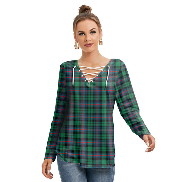 Urquhart Broad Red Ancient Tartan Plaid Long Sleeve Neckline Tie Sweatshirt