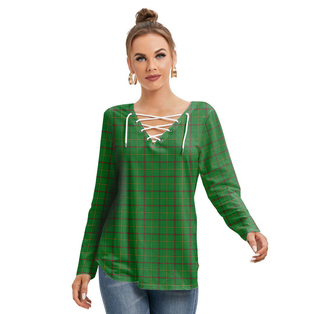 Tribe of Mar Tartan Plaid Long Sleeve Neckline Tie Sweatshirt