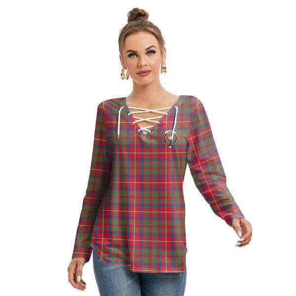 Shaw Red Modern Tartan Crest Long Sleeve Neckline Tie Sweatshirt