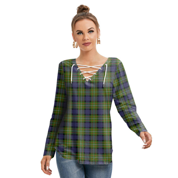 Fergusson Modern Tartan Plaid Long Sleeve Neckline Tie Sweatshirt