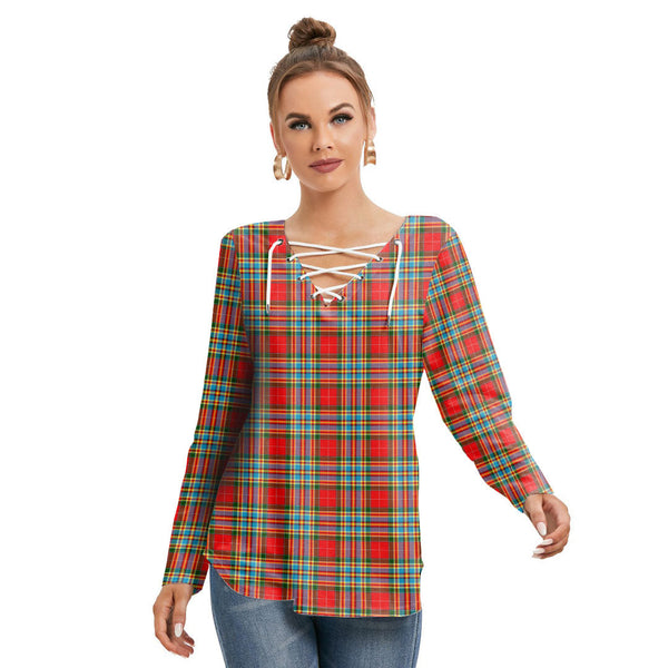 Chattan Tartan Plaid Long Sleeve Neckline Tie Sweatshirt