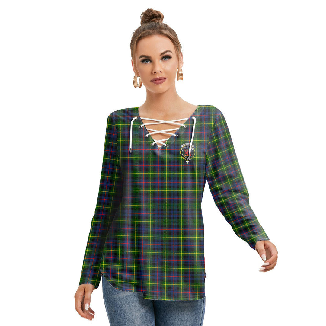 Farquharson Modern Tartan Crest Long Sleeve Neckline Tie Sweatshirt