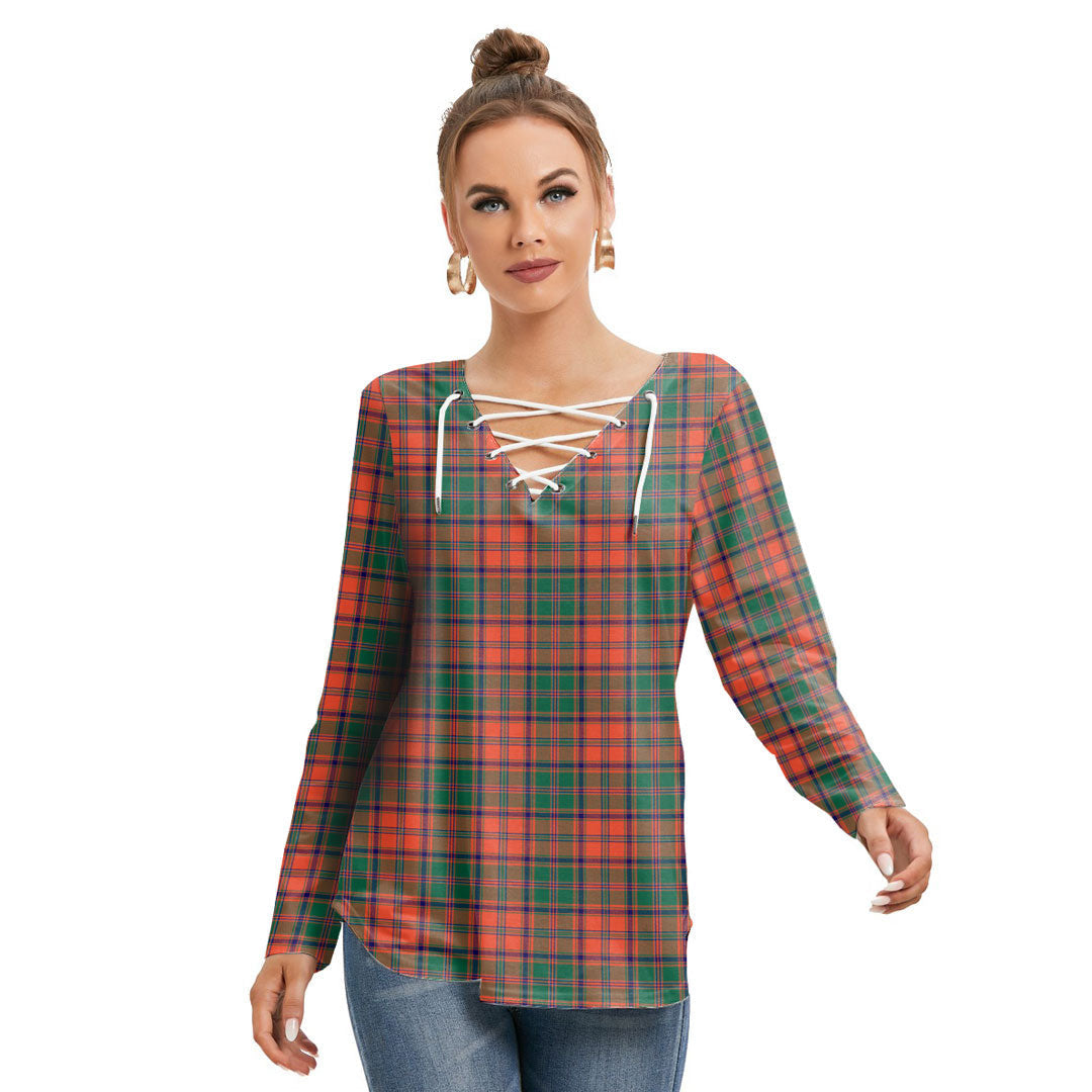 Stewart of Appin Ancient Tartan Plaid Long Sleeve Neckline Tie Sweatshirt