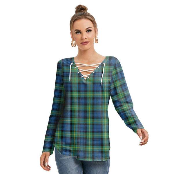 Gordon Ancient Tartan Plaid Long Sleeve Neckline Tie Sweatshirt