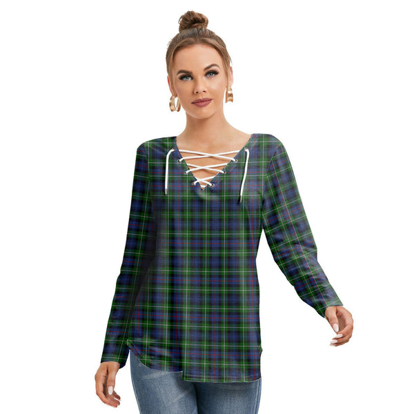 MacKenzie Modern Tartan Plaid Long Sleeve Neckline Tie Sweatshirt