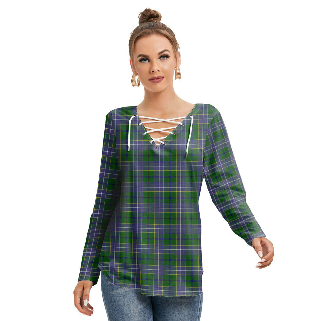 Wishart Hunting Modern Tartan Plaid Long Sleeve Neckline Tie Sweatshirt