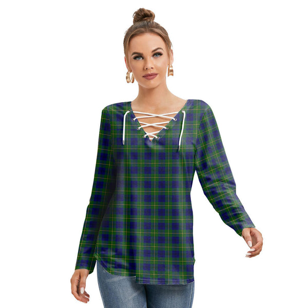 Johnston Modern Tartan Plaid Long Sleeve Neckline Tie Sweatshirt