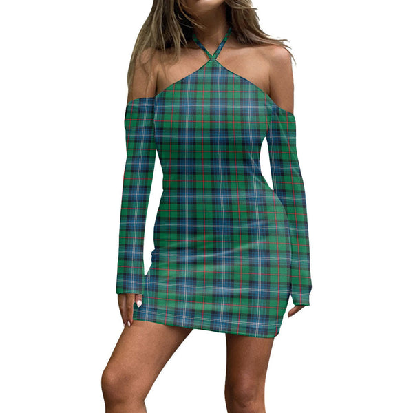 Urquhart Ancient Tartan Plaid Halter Lace-up Dress
