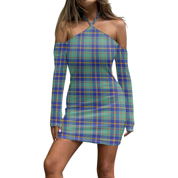 US Marine Tartan Plaid Halter Lace-up Dress