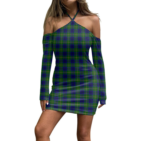 Johnston Modern Tartan Plaid Halter Lace-up Dress