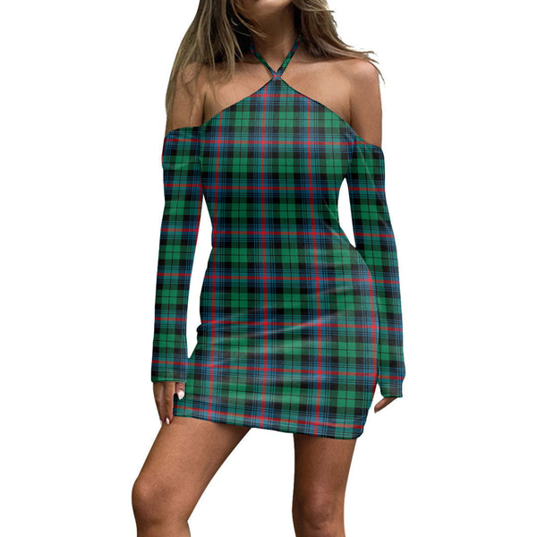 Urquhart Broad Red Ancient Tartan Plaid Halter Lace-up Dress