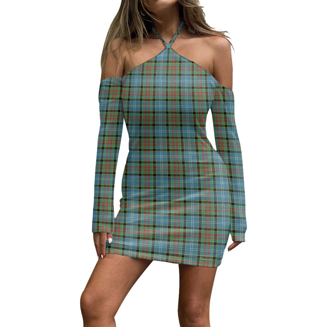 Paisley District Tartan Plaid Halter Lace-up Dress