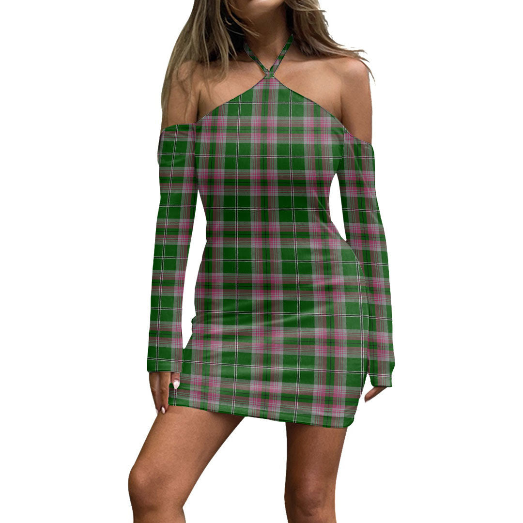 Gray Hunting Tartan Plaid Halter Lace-up Dress