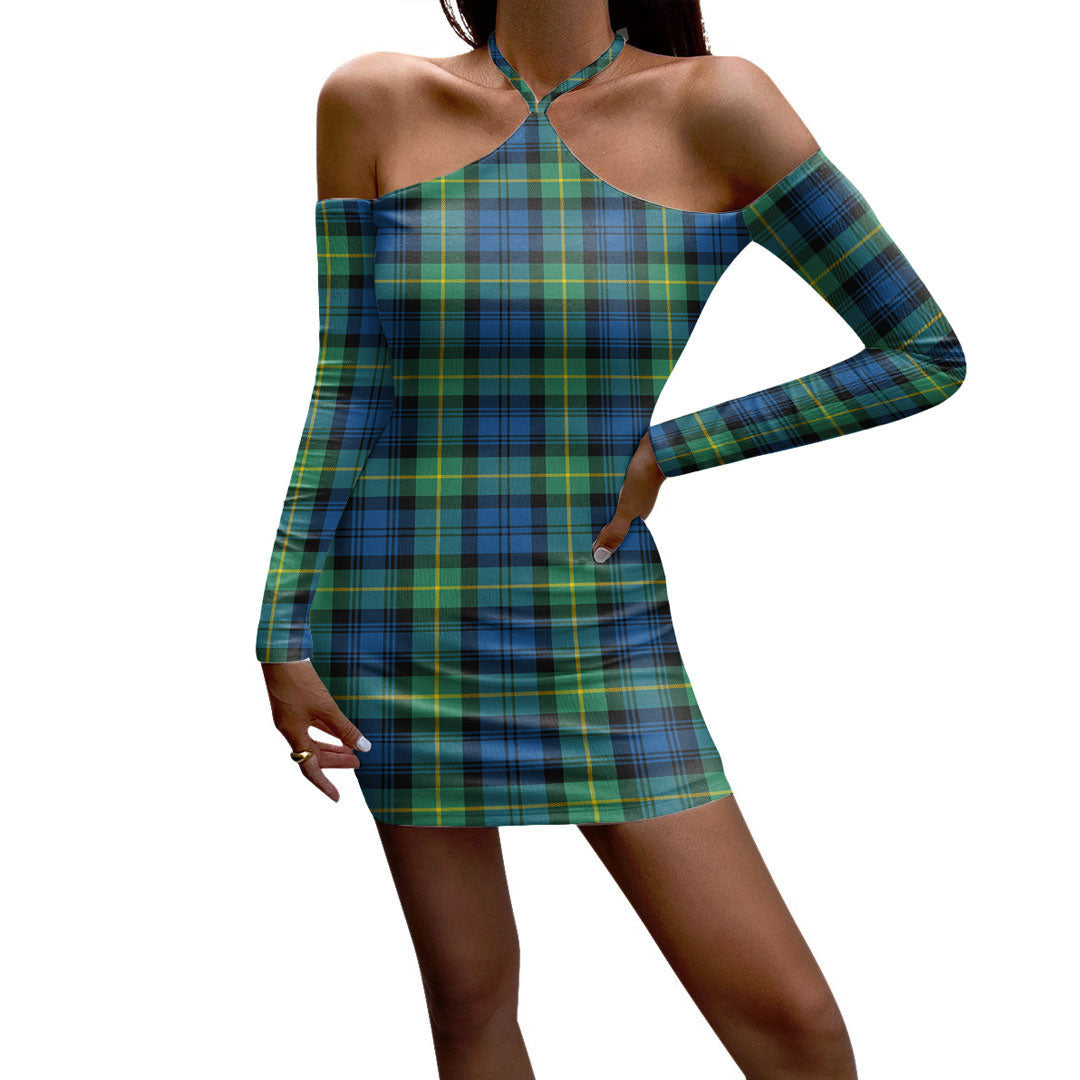 Gordon Ancient Tartan Plaid Halter Lace-up Dress