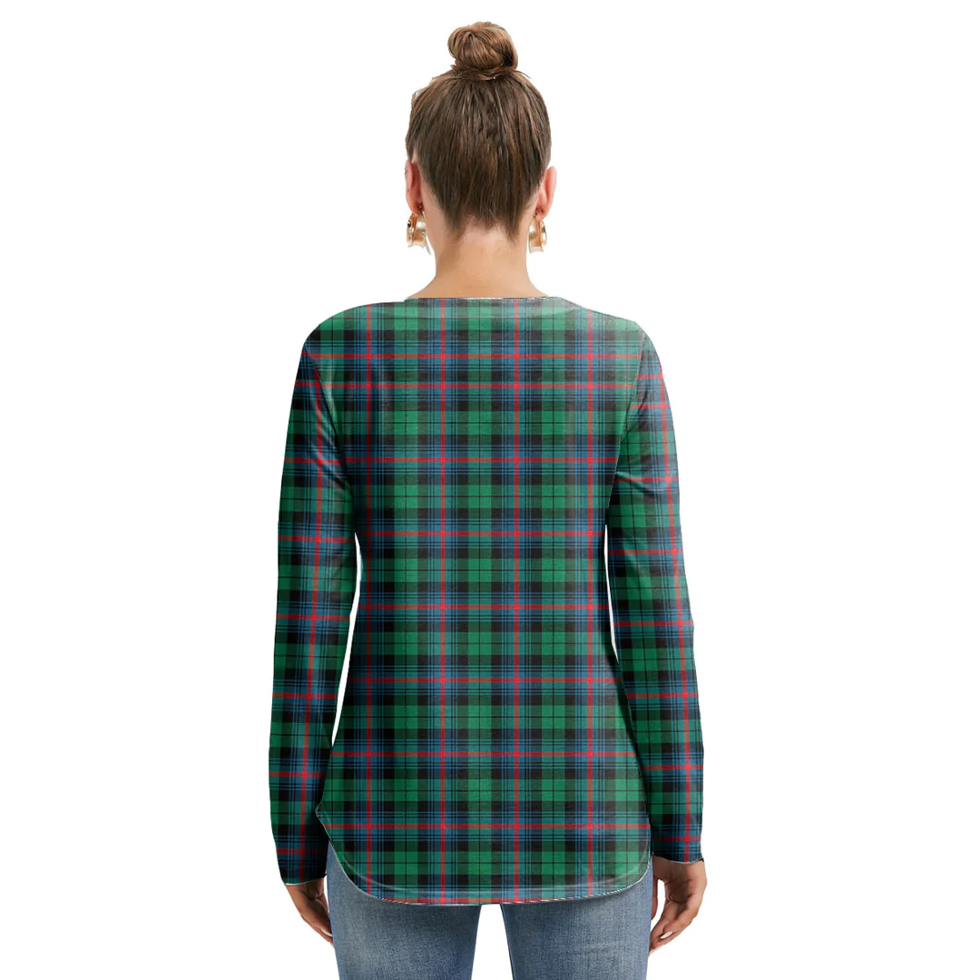 Urquhart Broad Red Ancient Tartan Plaid Long Sleeve Neckline Tie Sweatshirt