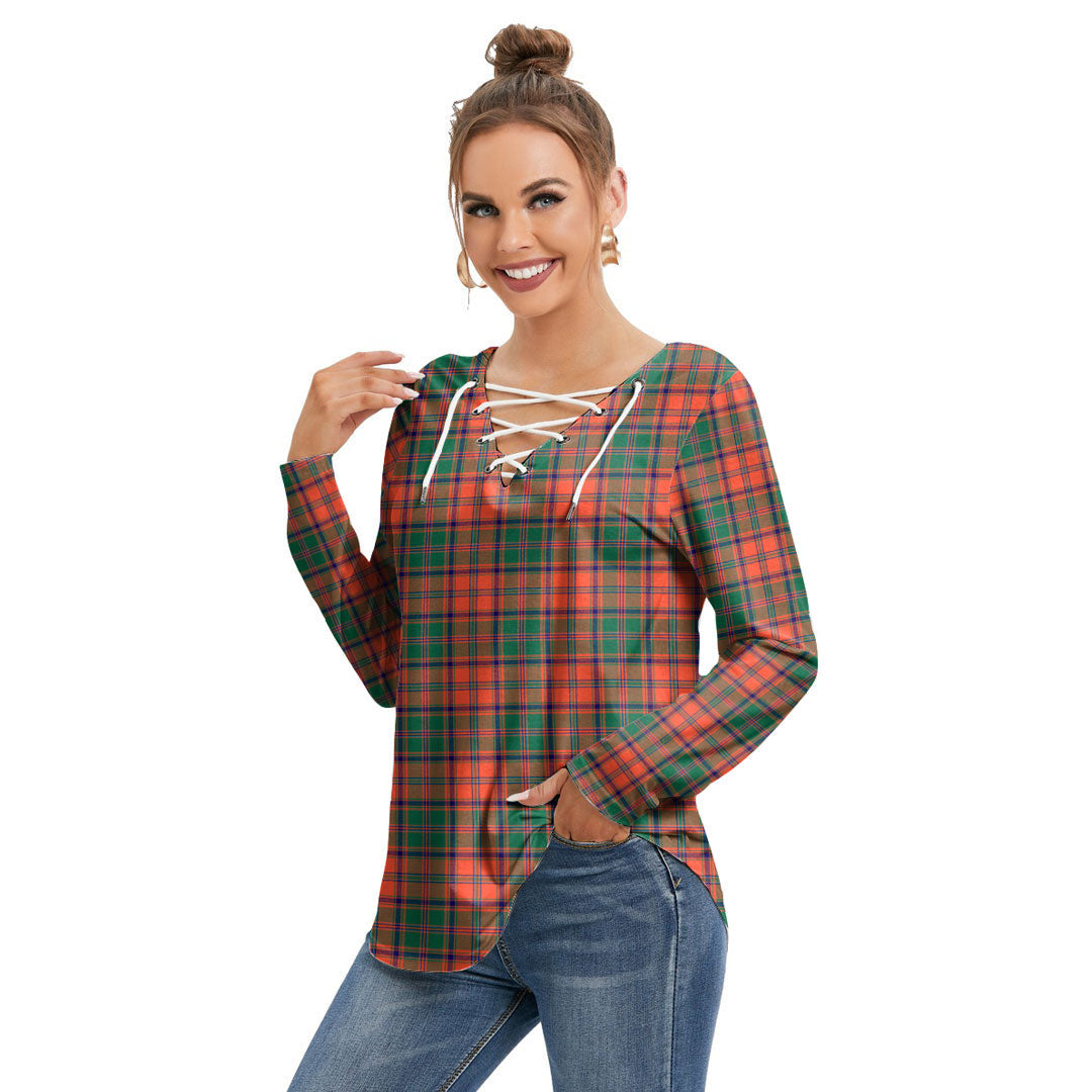 Stewart of Appin Ancient Tartan Plaid Long Sleeve Neckline Tie Sweatshirt