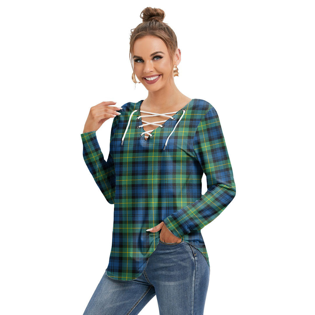 Gordon Ancient Tartan Plaid Long Sleeve Neckline Tie Sweatshirt