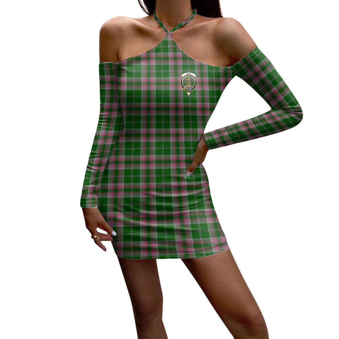 Gray Hunting Tartan Crest Halter Lace-up Dress