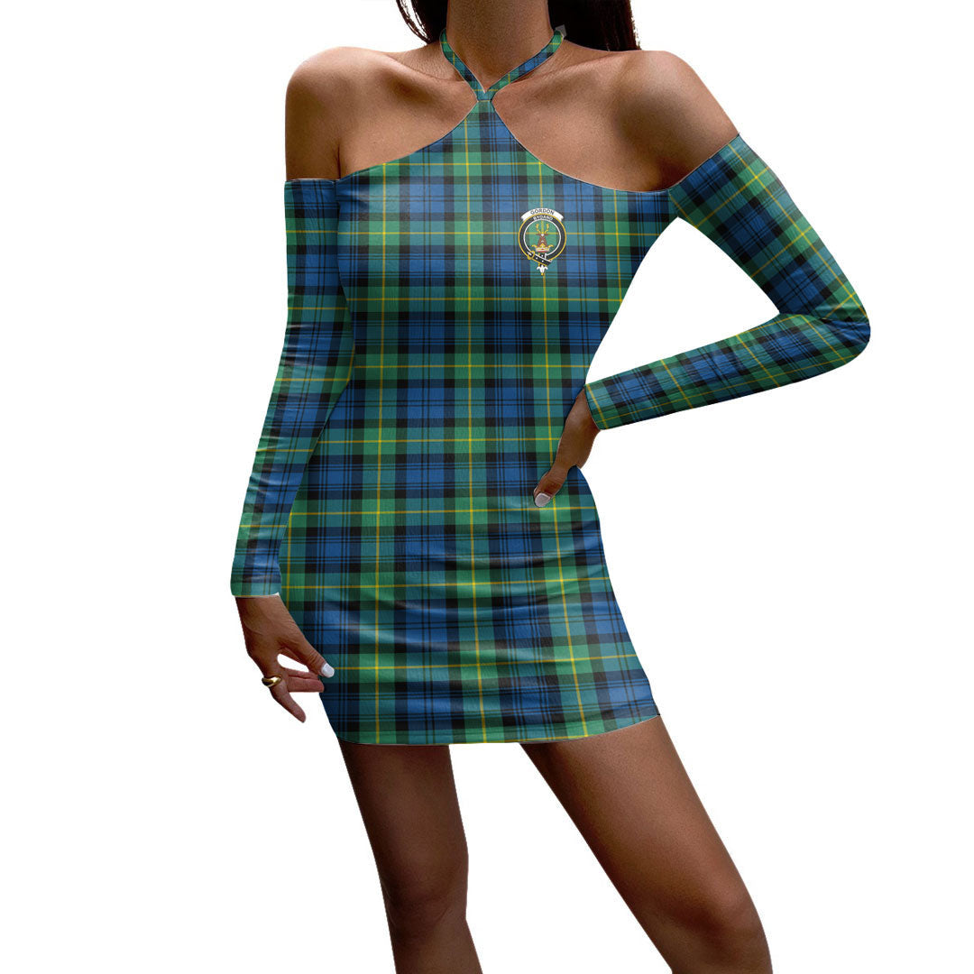 Gordon Ancient Tartan Crest Halter Lace-up Dress