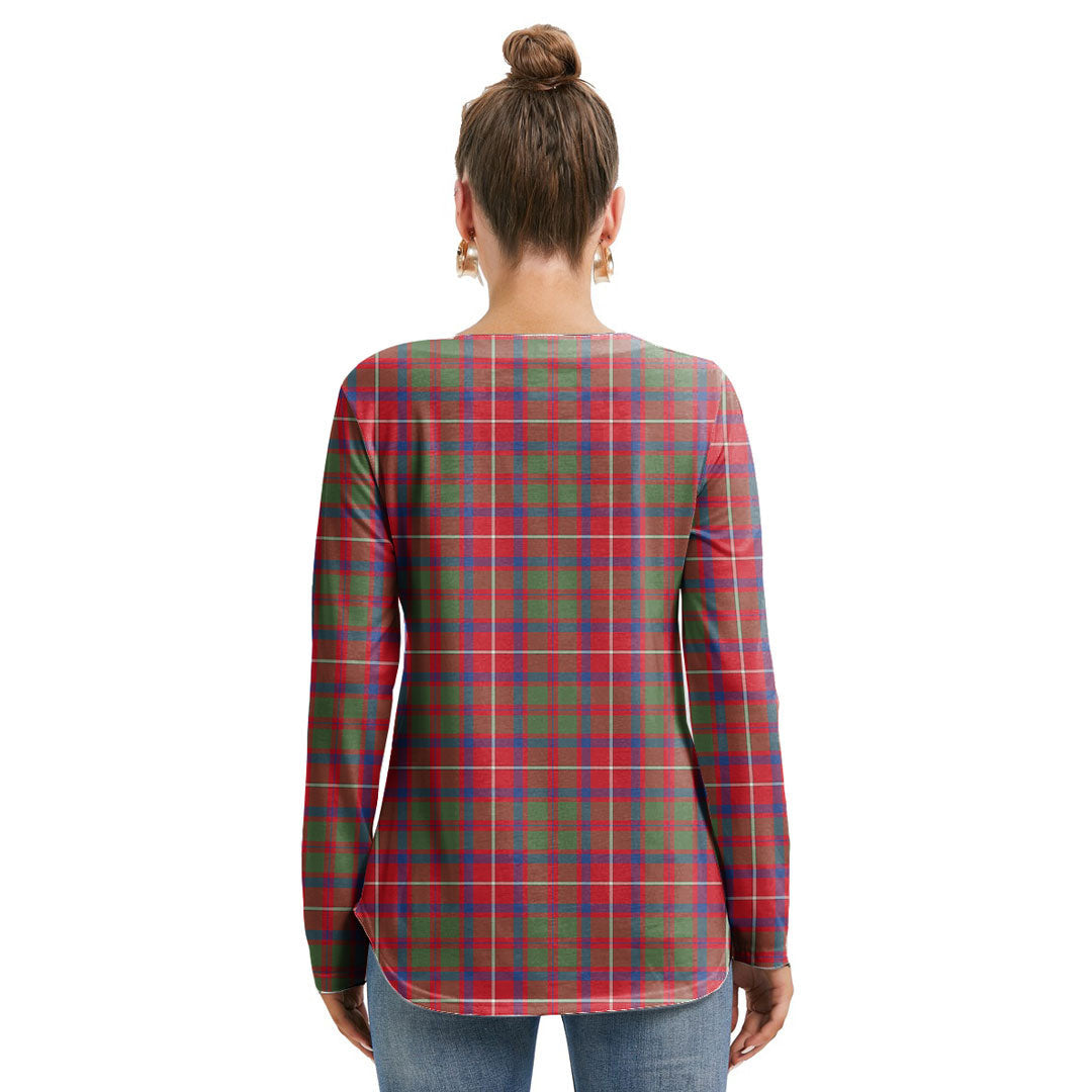 Shaw Red Modern Tartan Crest Long Sleeve Neckline Tie Sweatshirt