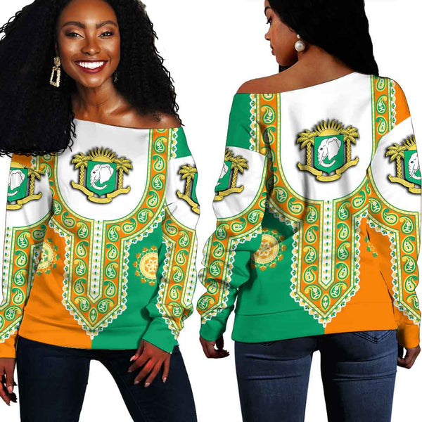 Ivory Coast Dashiki Off Shoulder Sweatshirt