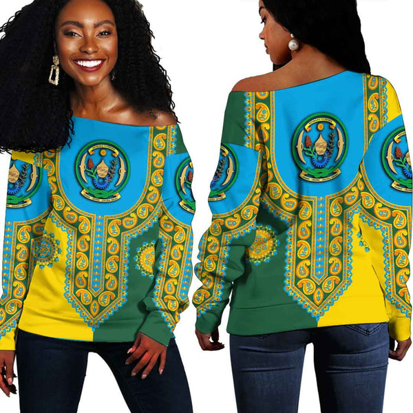 Rwanda Dashiki Off Shoulder Sweatshirt