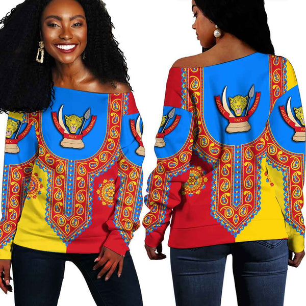 Democratic Republic Of The Congo Dashiki Off Shoulder Sweatshirt