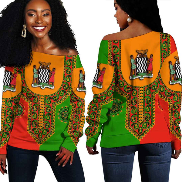 Ghana Dashiki Off Shoulder Sweatshirt