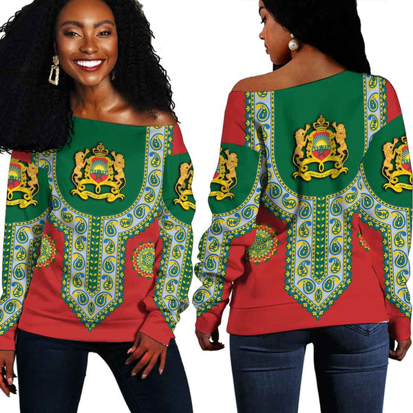 Morocco Dashiki Off Shoulder Sweatshirt