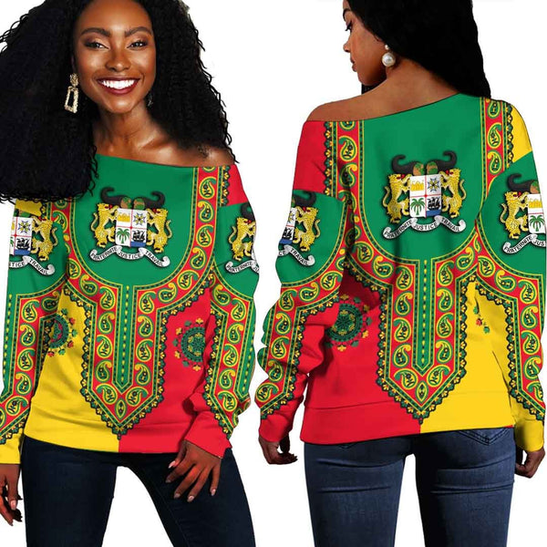 Benin Dashiki Off Shoulder Sweatshirt