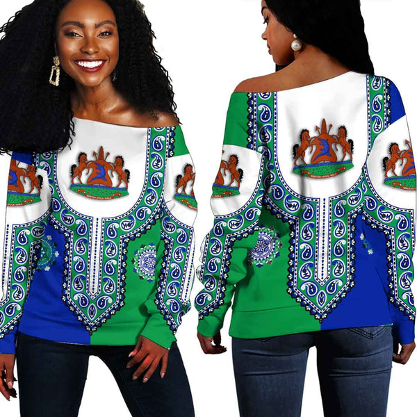 Lesotho Dashiki Off Shoulder Sweatshirt