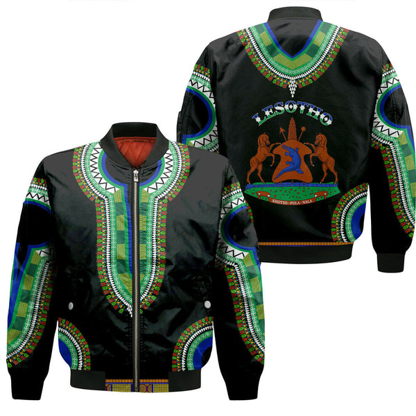 Lesotho Dashiki Sleeve Zip Bomber Jacket