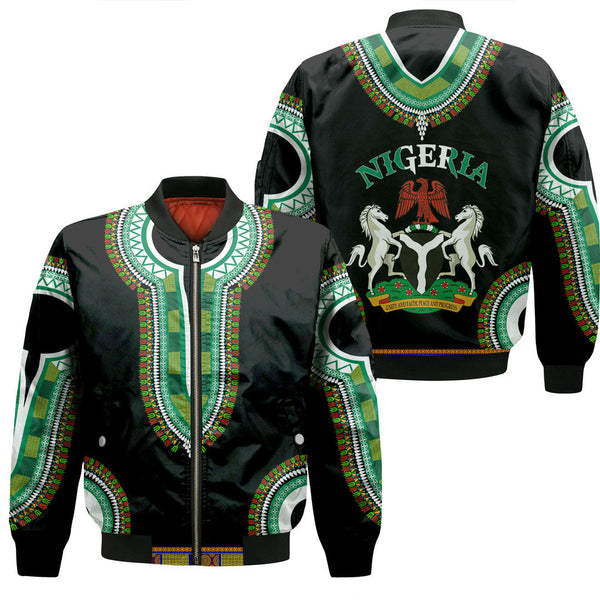 Nigeria Dashiki Sleeve Zip Bomber Jacket