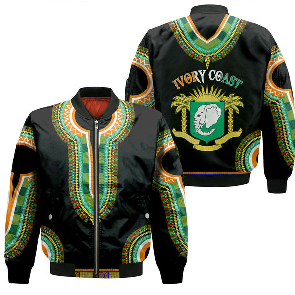 Ivory Coast Dashiki Sleeve Zip Bomber Jacket