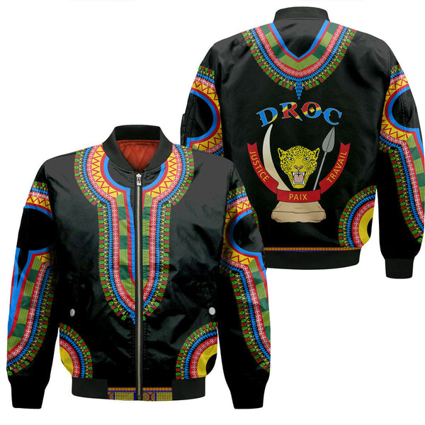 Democratic Republic Of The Congo Dashiki Sleeve Zip Bomber Jacket