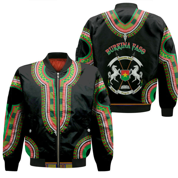 Burkina Faso Dashiki Sleeve Zip Bomber Jacket