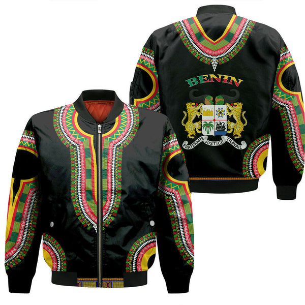 Benin Dashiki Sleeve Zip Bomber Jacket