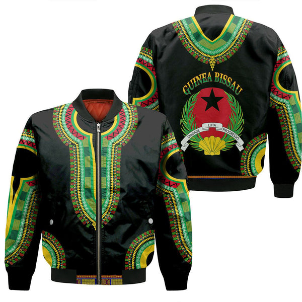 Guinea Bissau Dashiki Sleeve Zip Bomber Jacket