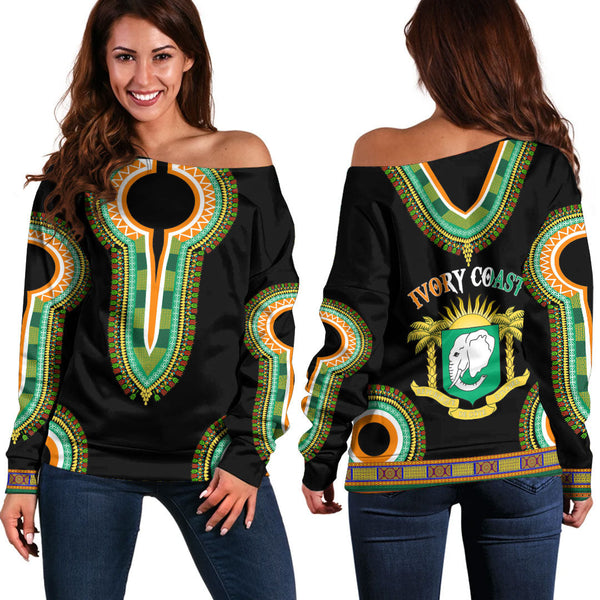 Ivory Coast Dashiki Off Shoulder Sweatshirts