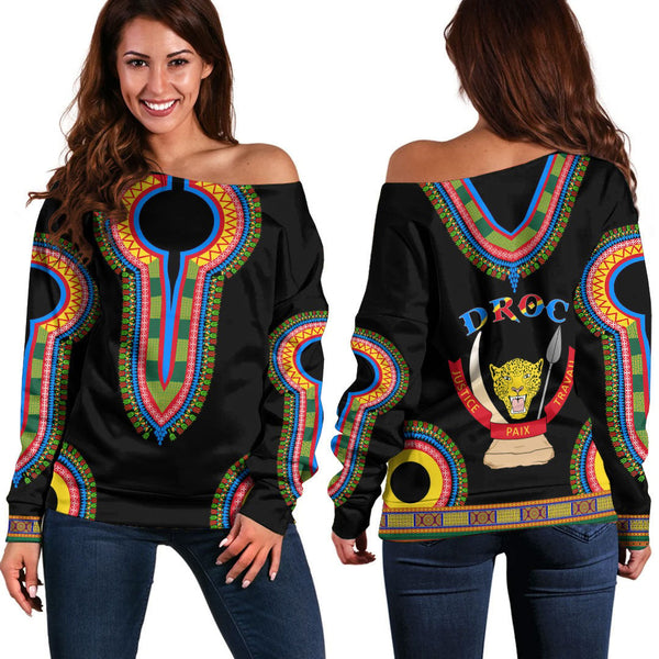 Democratic Republic Of The Congo Dashiki Off Shoulder Sweatshirts