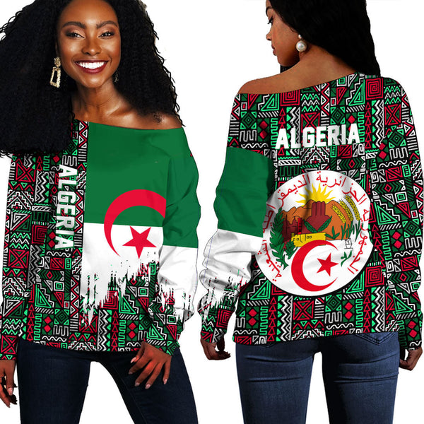 Algeria Kente Pattern Off Shoulder Sweatshirt