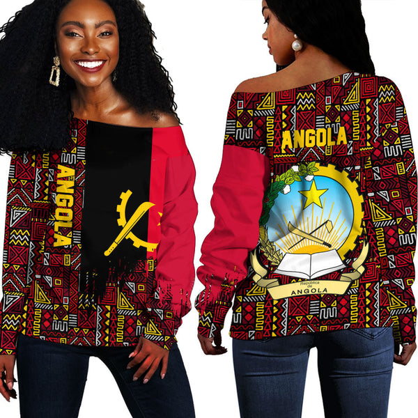 Angola Kente Pattern Off Shoulder Sweatshirt