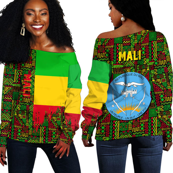 Mali Kente Pattern Off Shoulder Sweatshirt