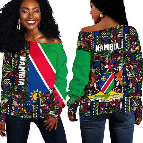 Namibia Kente Pattern Off Shoulder Sweatshirt