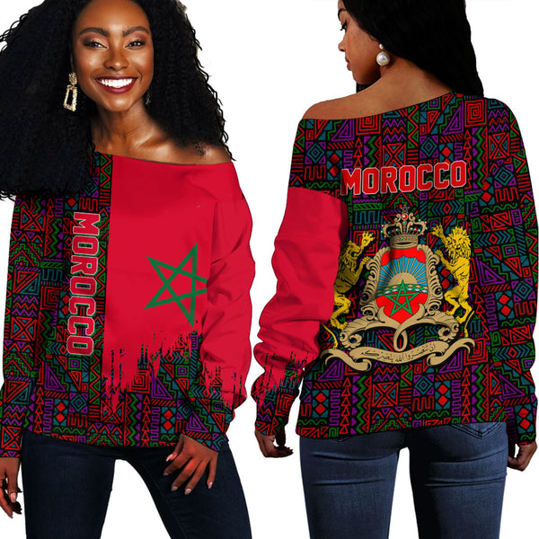 Morocco Kente Pattern Off Shoulder Sweatshirt