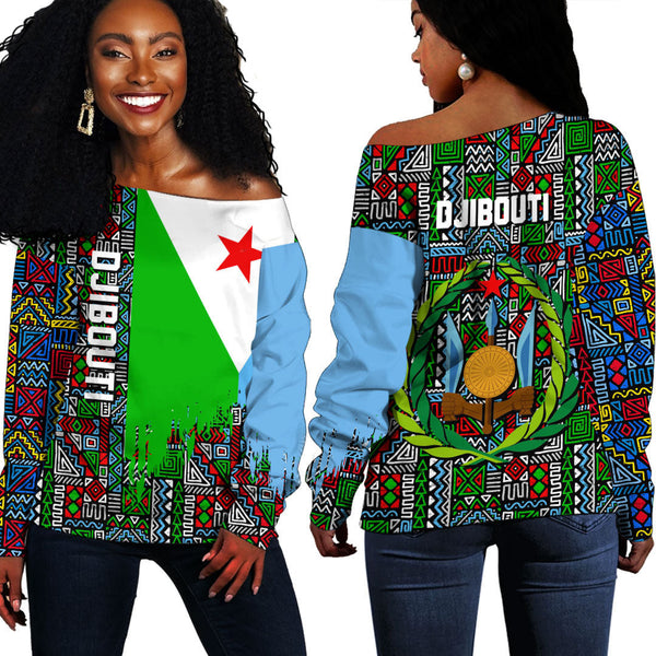 Djibouti Kente Pattern Off Shoulder Sweatshirt