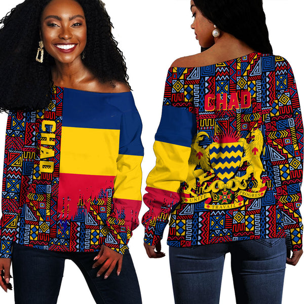 Chad Kente Pattern Off Shoulder Sweatshirt